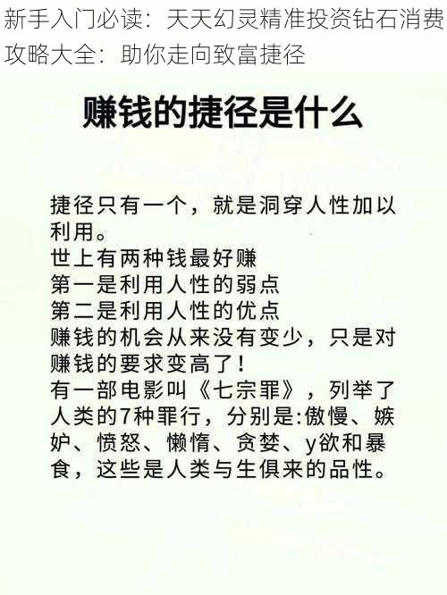 新手入门必读：天天幻灵精准投资钻石消费攻略大全：助你走向致富捷径