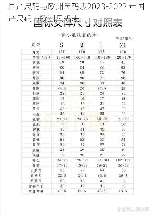 国产尺码与欧洲尺码表2023-2023 年国产尺码与欧洲尺码表