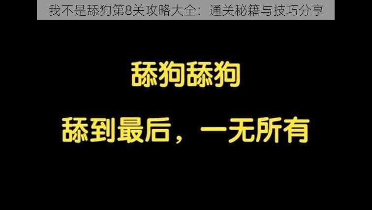 我不是舔狗第8关攻略大全：通关秘籍与技巧分享