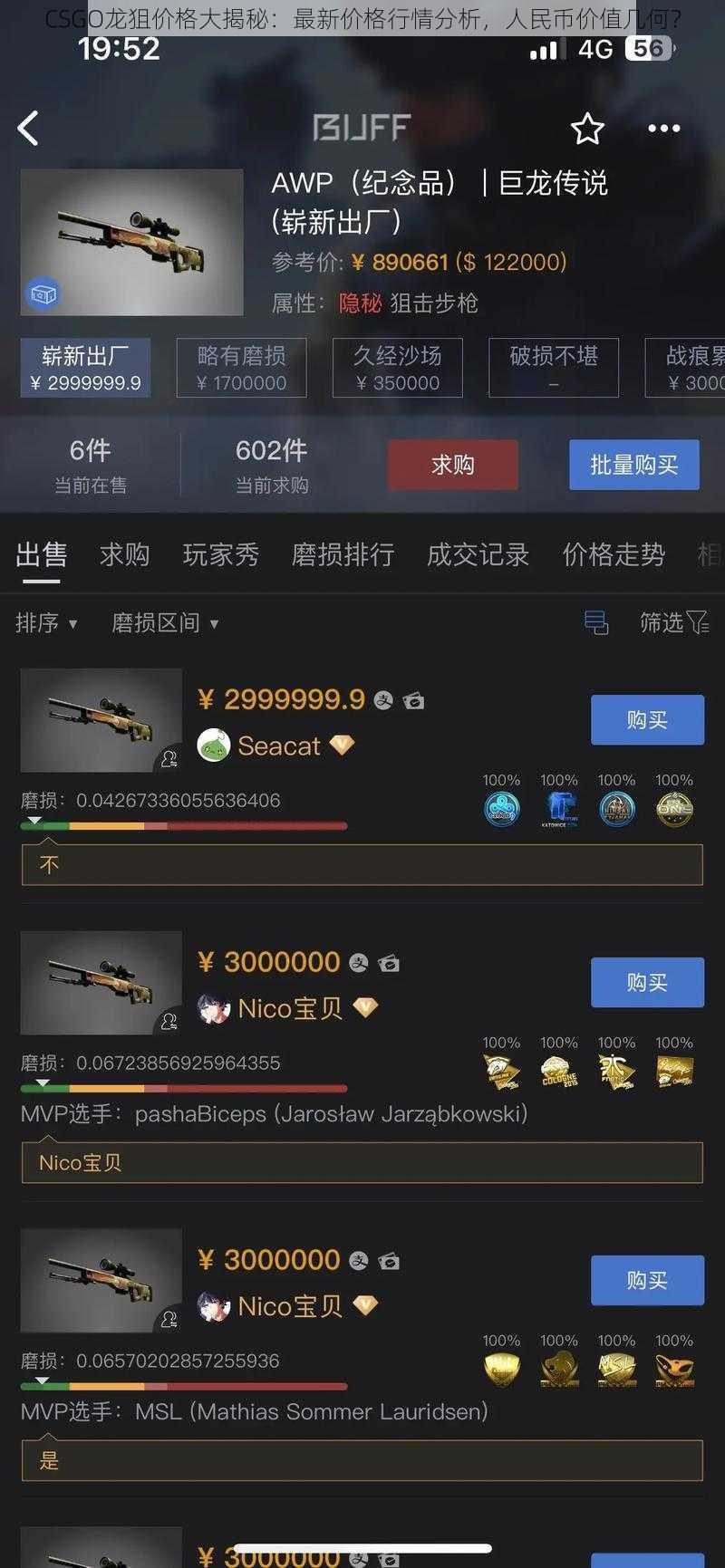 CSGO龙狙价格大揭秘：最新价格行情分析，人民币价值几何？