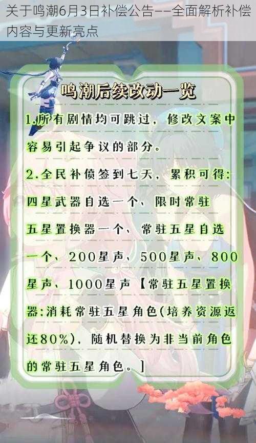 关于鸣潮6月3日补偿公告——全面解析补偿内容与更新亮点