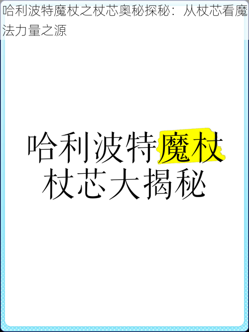 哈利波特魔杖之杖芯奥秘探秘：从杖芯看魔法力量之源